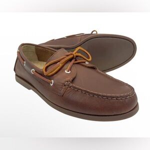 NWOT Froats Men's Brown Leather W/Brown Rubber Soles Wellfleets Boat Shoes